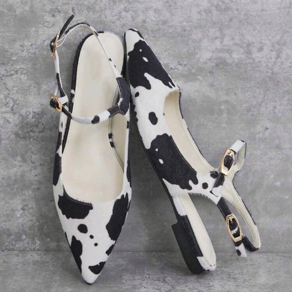 Women's Cow Pointed Toe Comfort Soft Slip On Flats - Picture 2 of 5